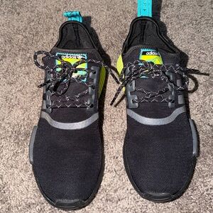adidas Black Sneakers with Neon Yellow and Teal Accents { men 6.5 & woman 7.5 }